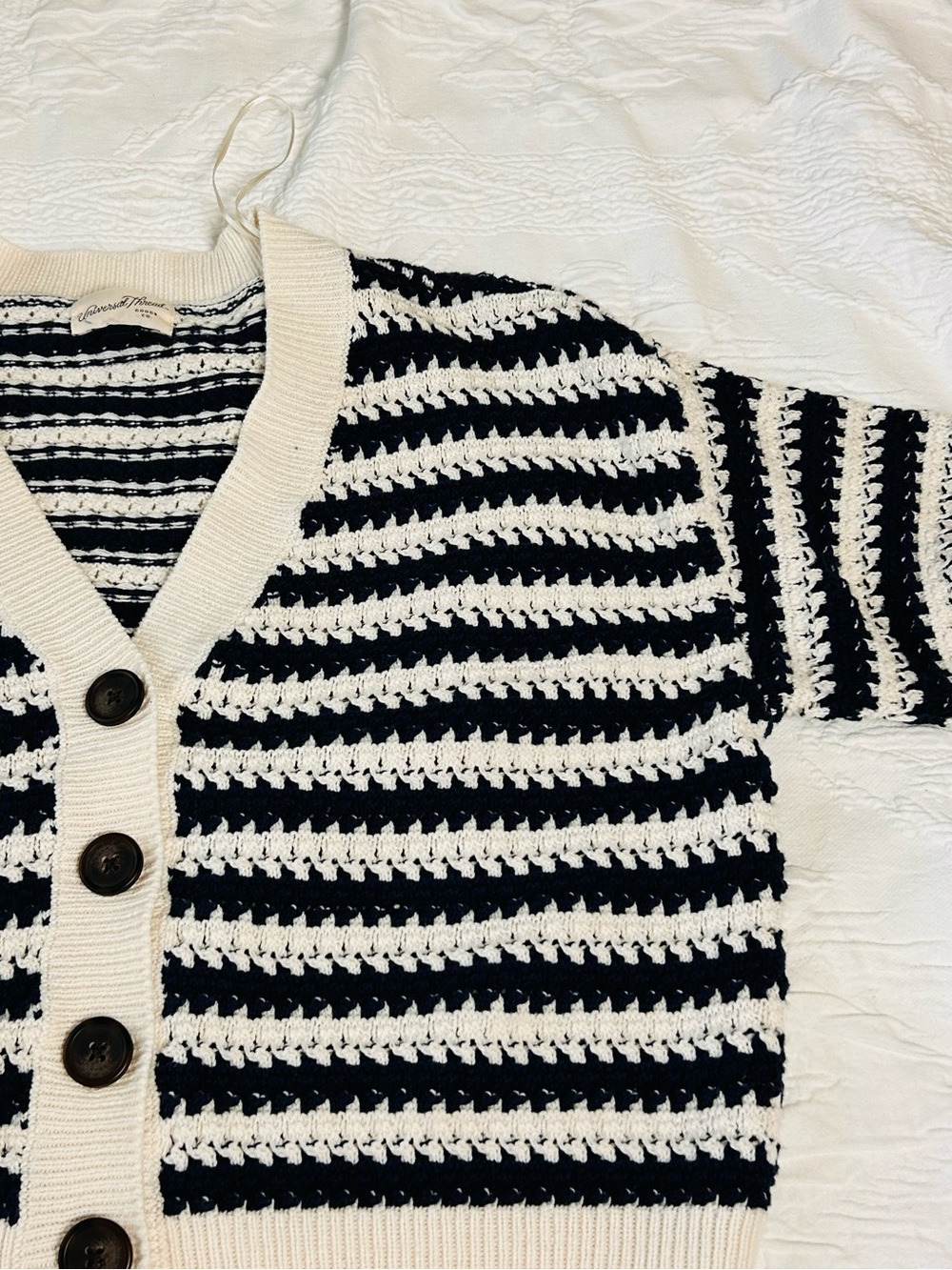 Classic navy and cream striped sweater cardigan